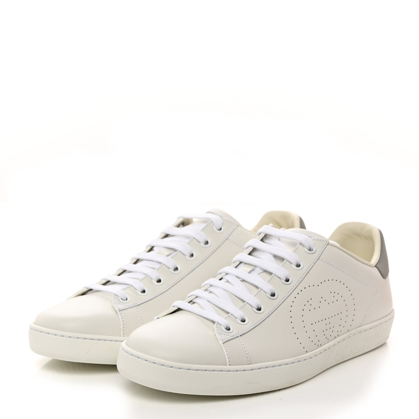 Calfskin Interlocking G Perforated Womens Ace Sneakers 40 White Grey Sky