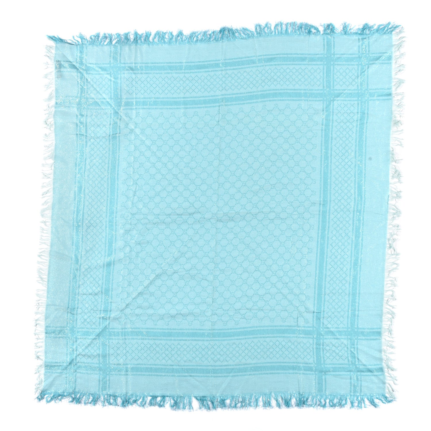 Gucci Wool Silk Monogram Diamanti Fringe Shawl Aquamarine 1 of 4