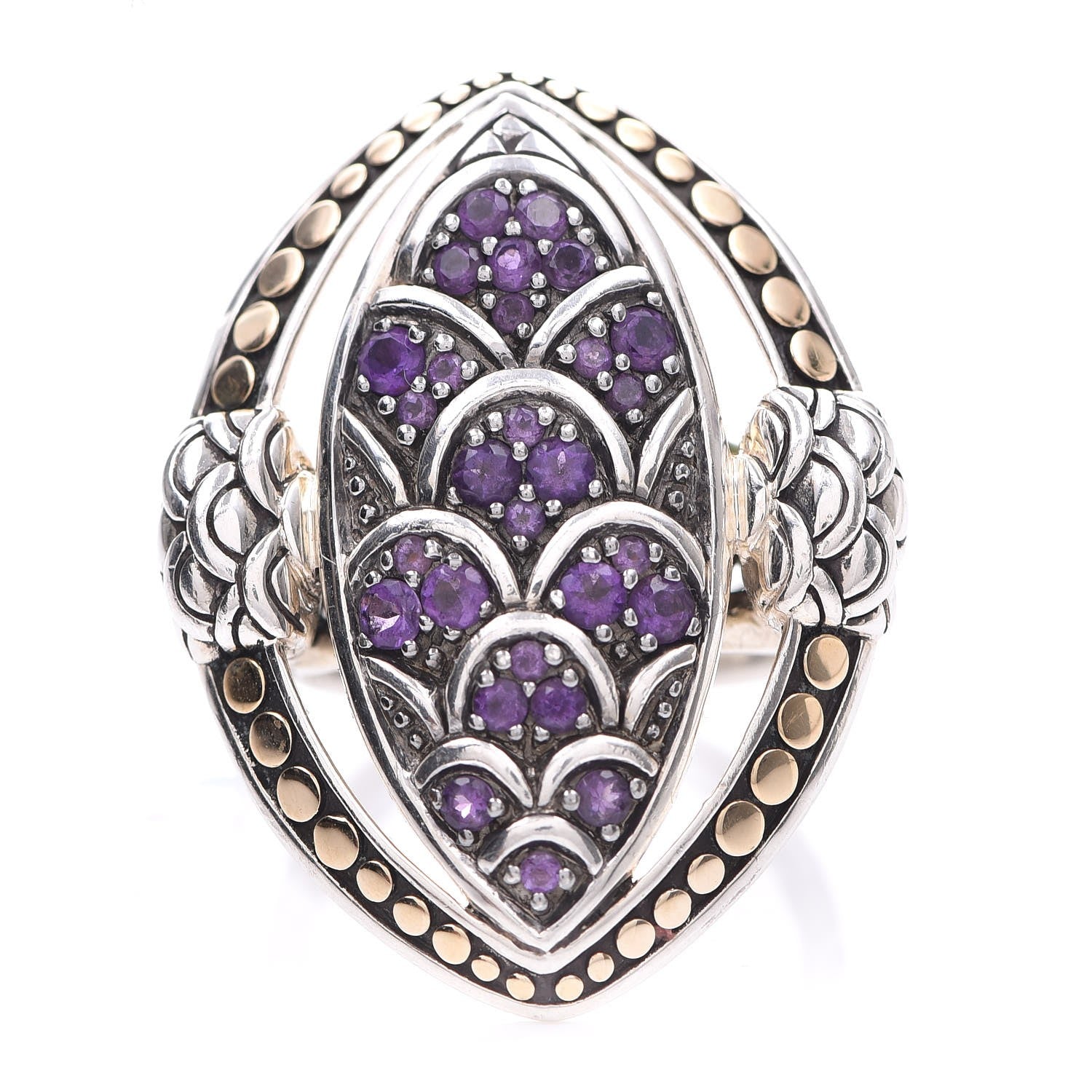 John Hardy Sterling Silver 18K Yellow Gold Amethyst Naga Ring 57 8 1 of 6