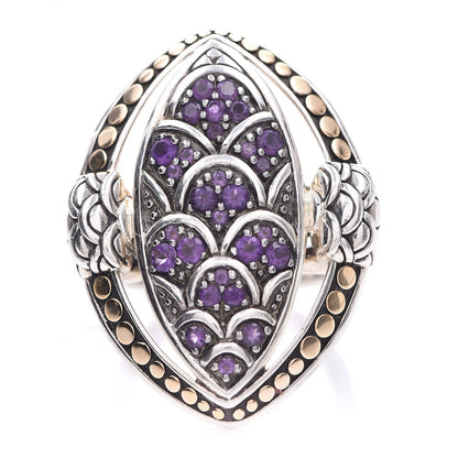 John Hardy Sterling Silver 18K Yellow Gold Amethyst Naga Ring 57 8 1 of 6
