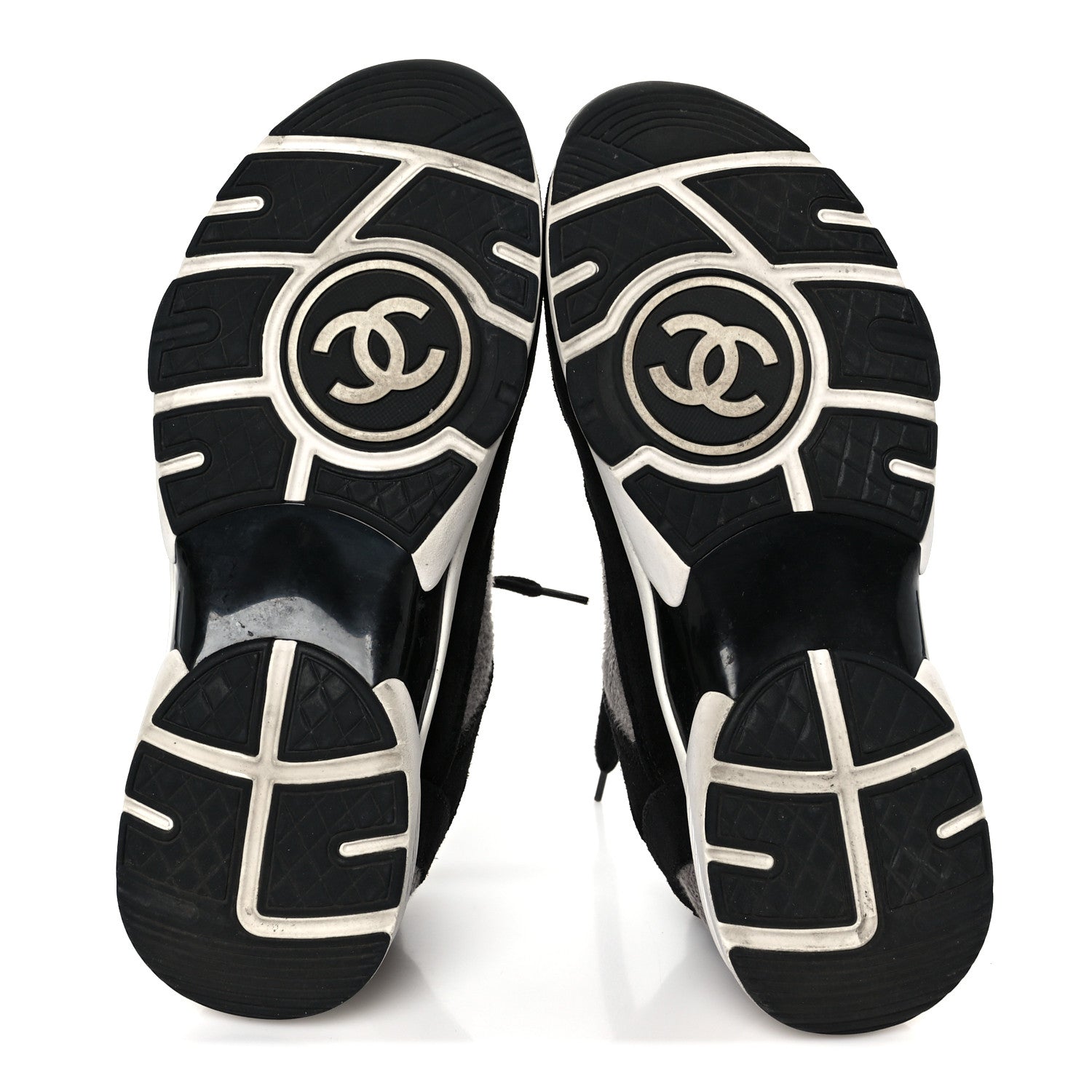 Chanel Fabric Suede Calfskin CC Sneakers 38 Gray Black 6 of 10
