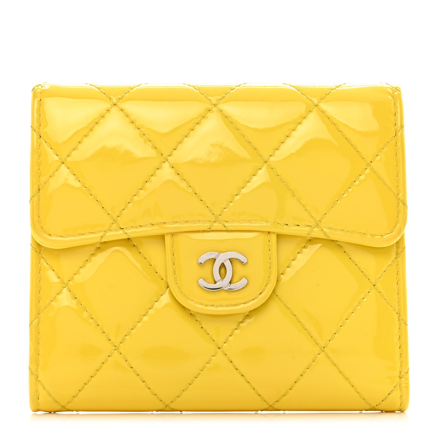 Patent Quilted Compact Flap Wallet Yellow