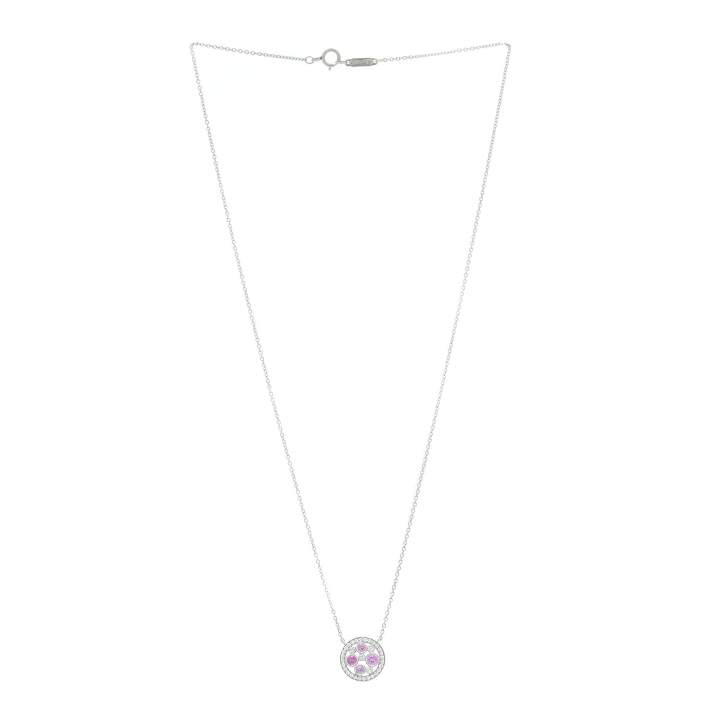 Platinum Diamond Pink Sapphire Cobblestone Pendant Necklace