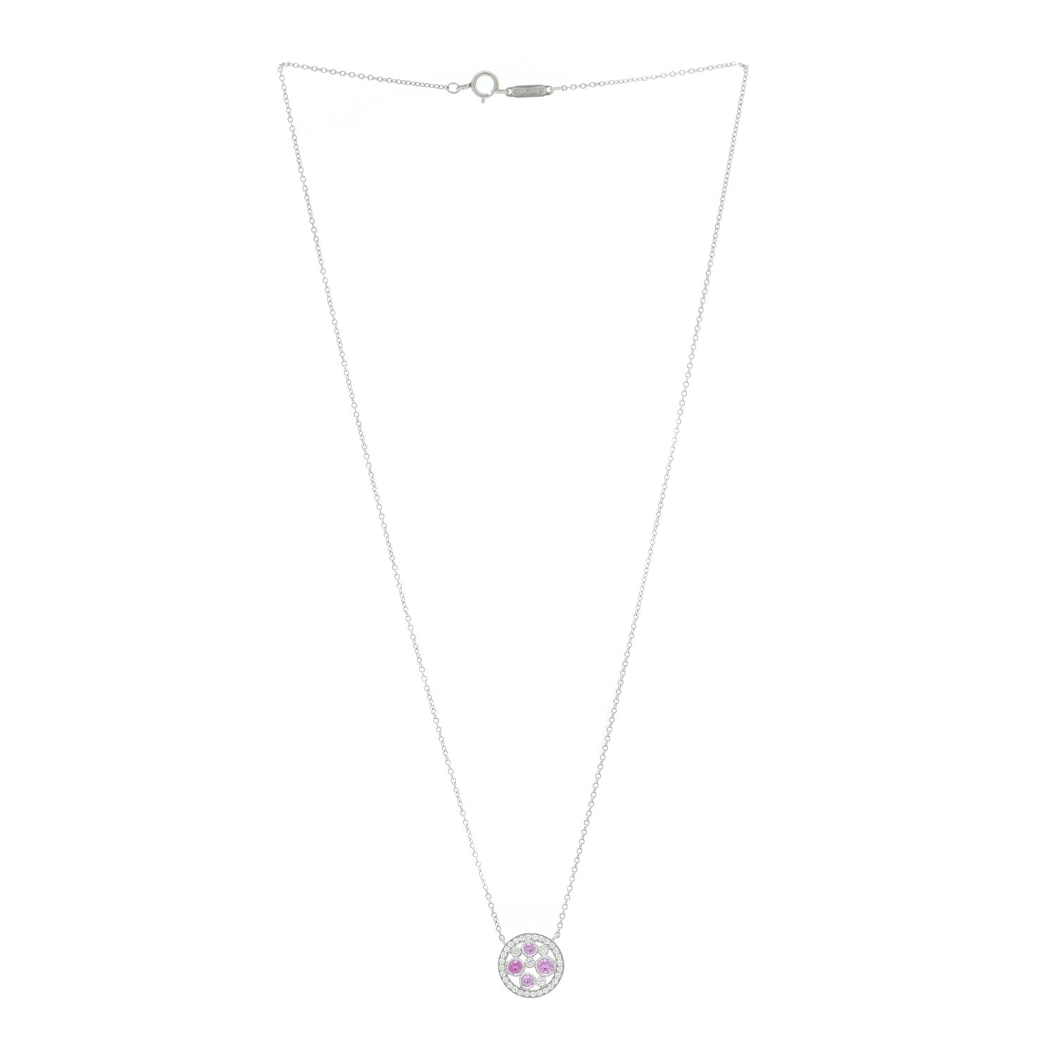 Tiffany Platinum Diamond Pink Sapphire Cobblestone Pendant Necklace 5 of 7