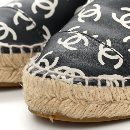 Chanel Lambskin Printed CC Lace Up Espadrilles 36 Black White 10 of 10