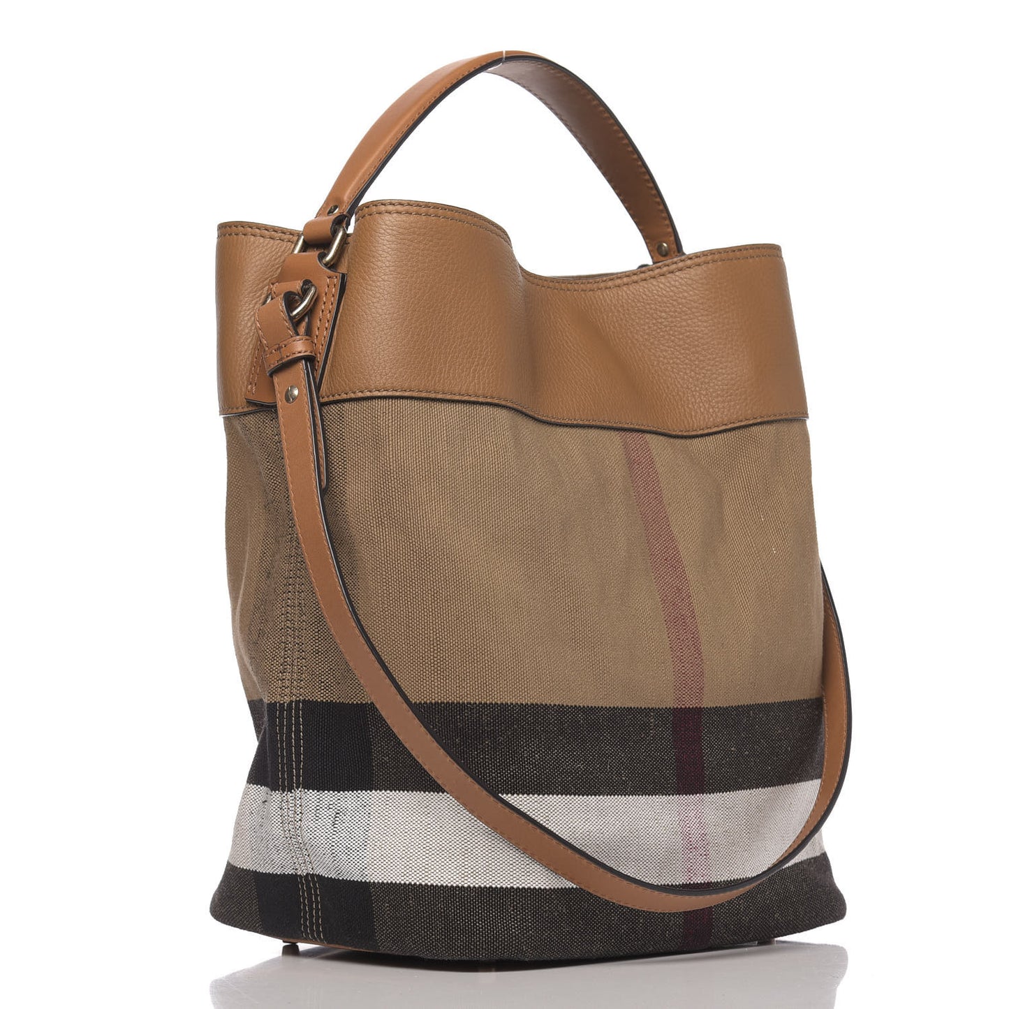 Grainy Calfskin Canvas Mega Check Medium Ashby Tassel Hobo Saddle Brown