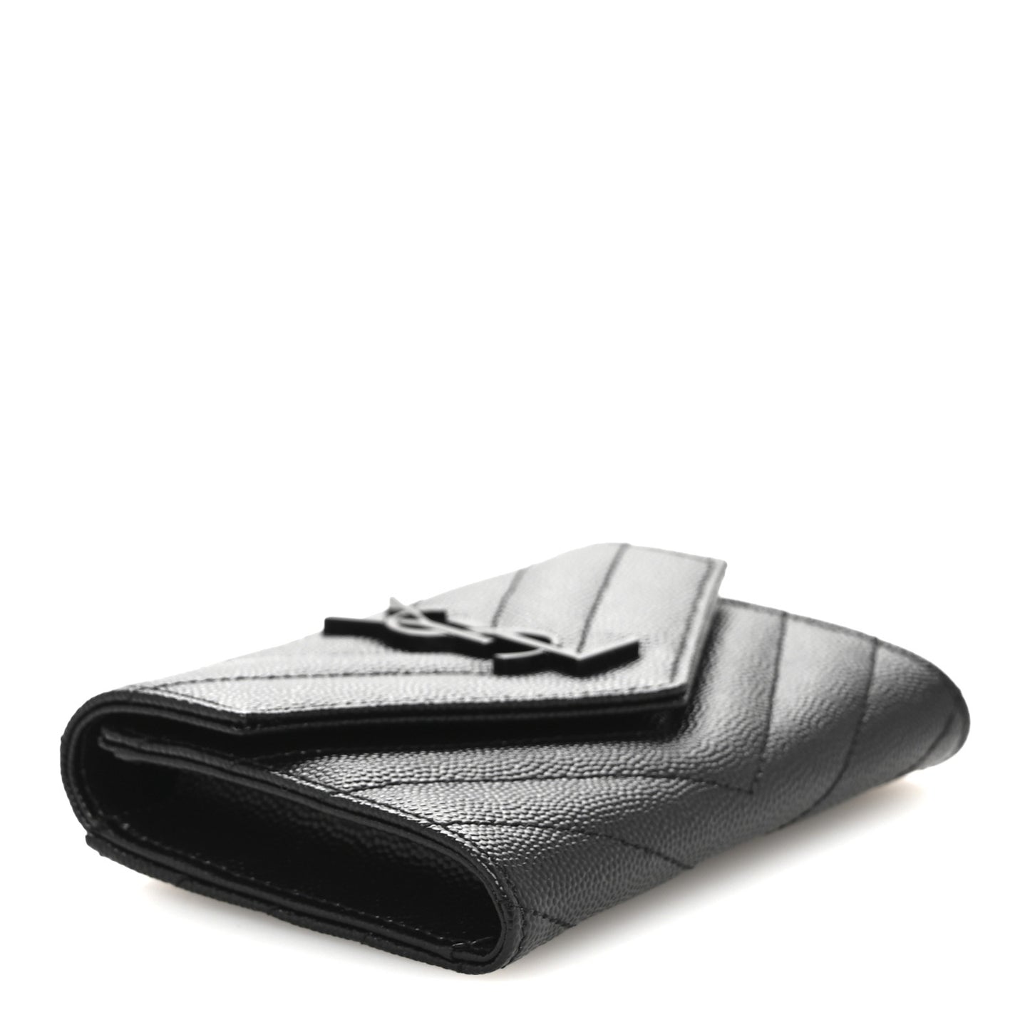 Grain De Poudre Matelasse Chevron Small Monochrome Monogram Envelope Wallet Black