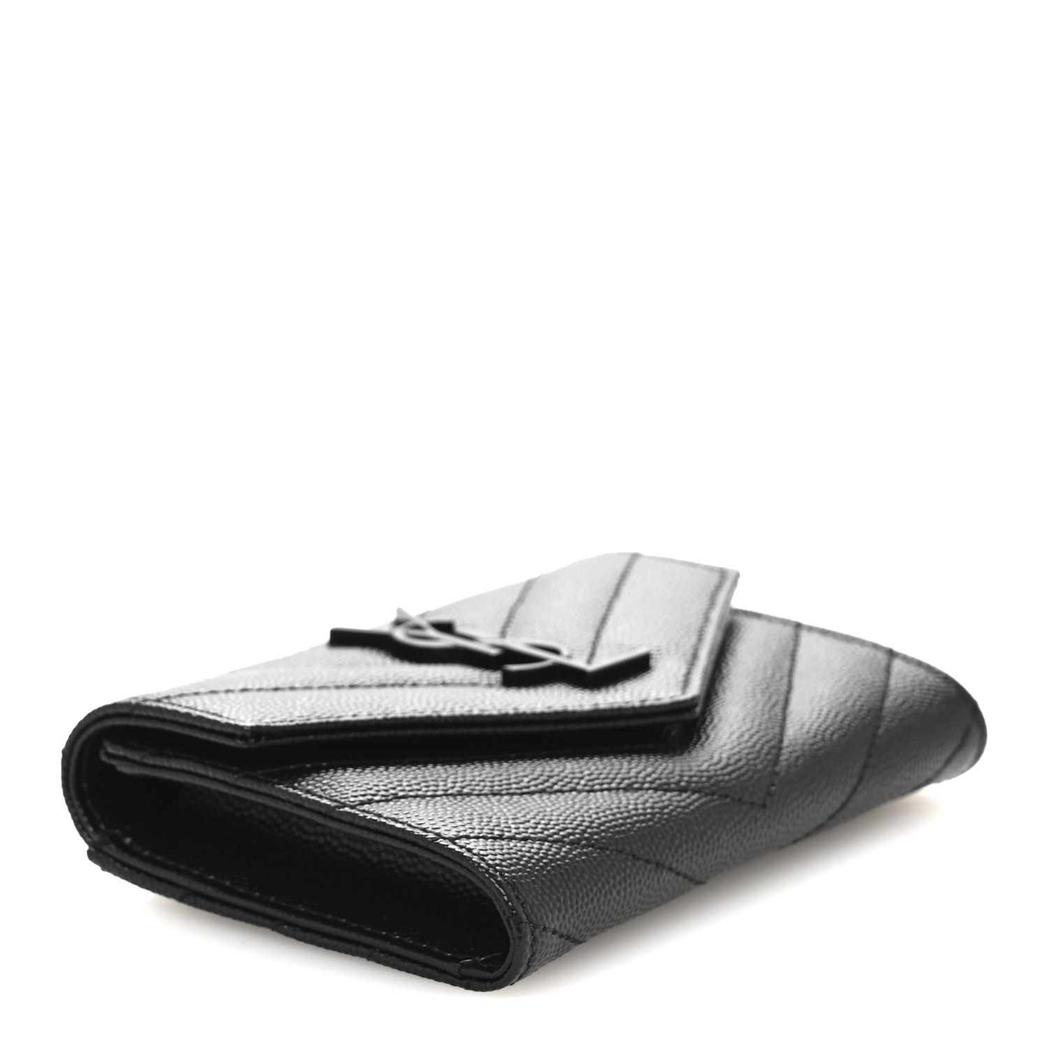 Saint Laurent Grain De Poudre Matelasse Chevron Small Monochrome Monogram Envelope Wallet Black 4 of 9