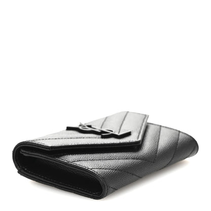 Saint Laurent Grain De Poudre Matelasse Chevron Small Monochrome Monogram Envelope Wallet Black 4 of 9