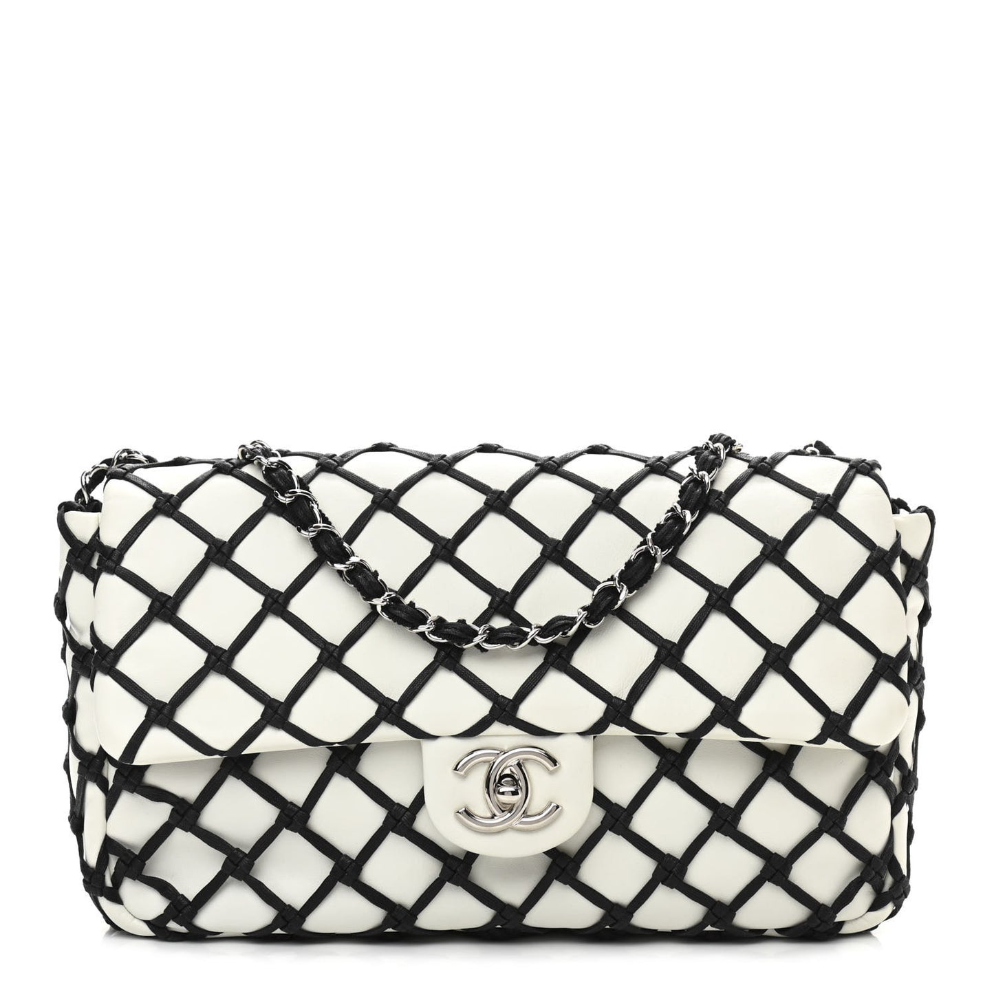 Lambskin Jumbo Canebiers Net Flap White