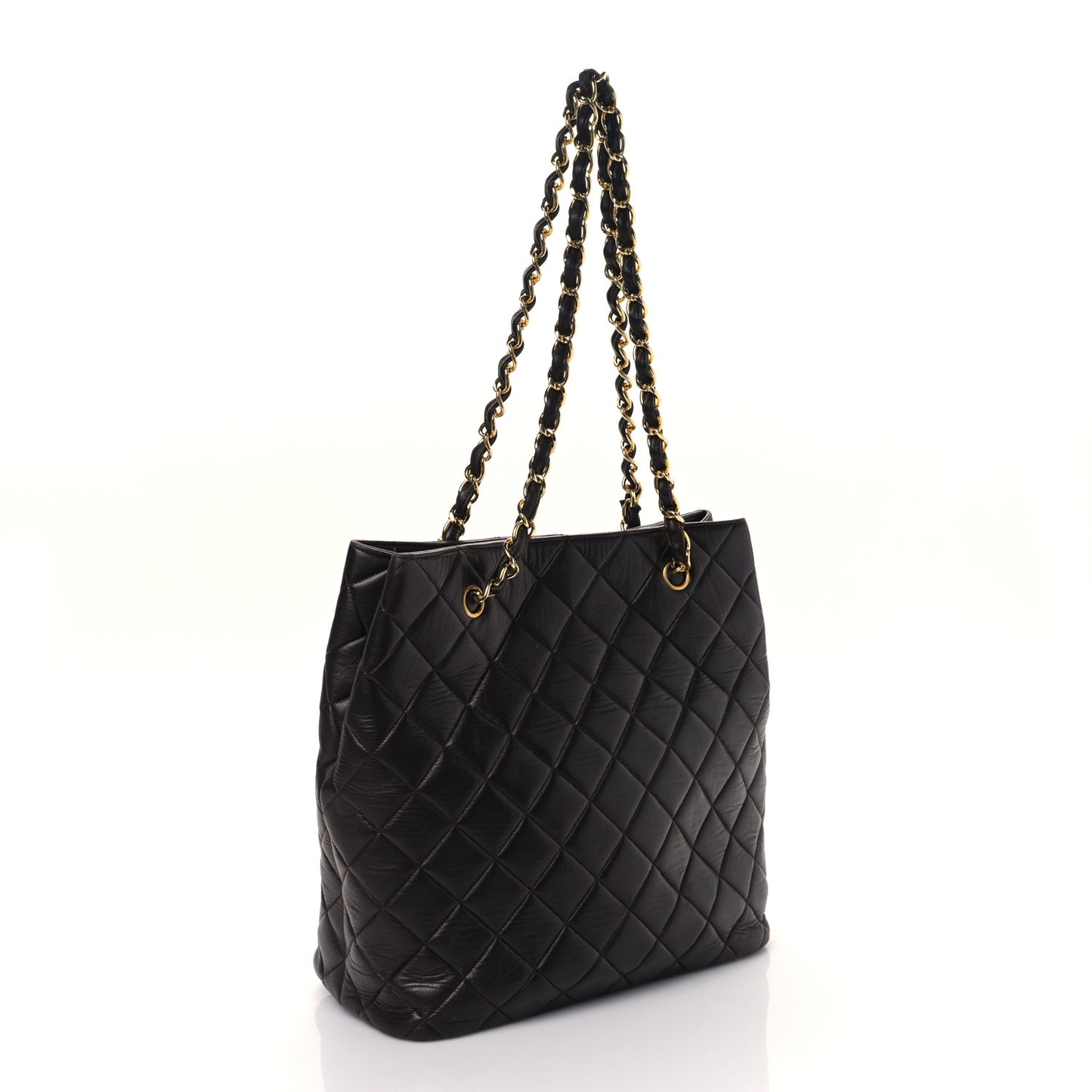 Lambskin Quilted Shopping Tote Brown