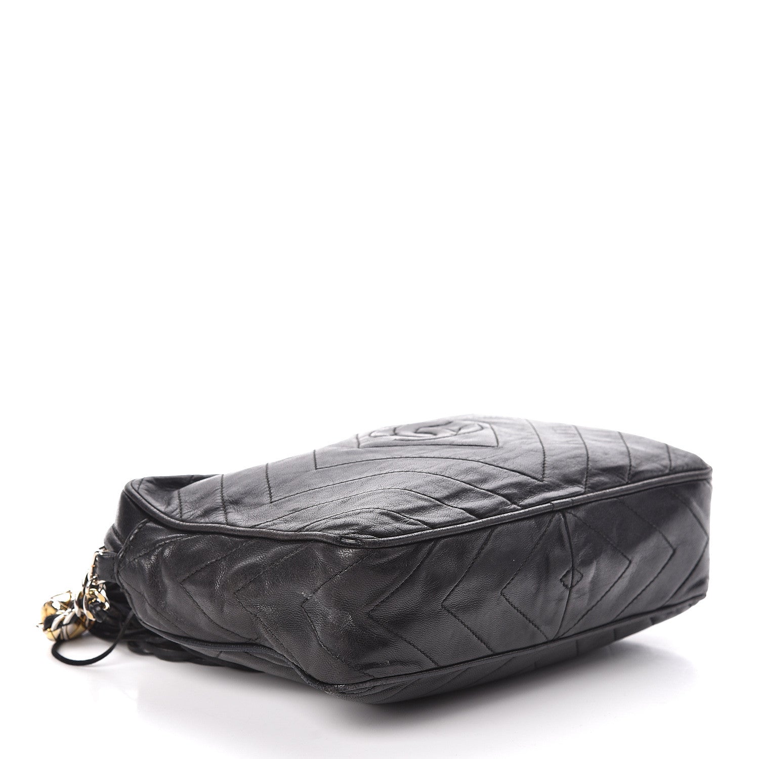 Chanel Lambskin Chevron Quilted Tassel Camera Case Black 4 of 17