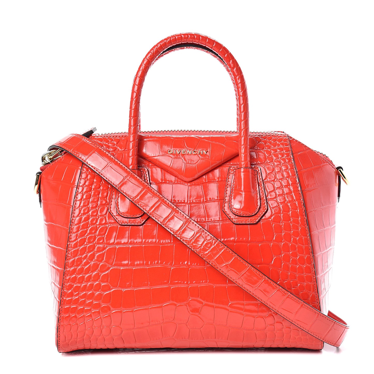 Calfskin Crocodile Embossed Small Antigona Red