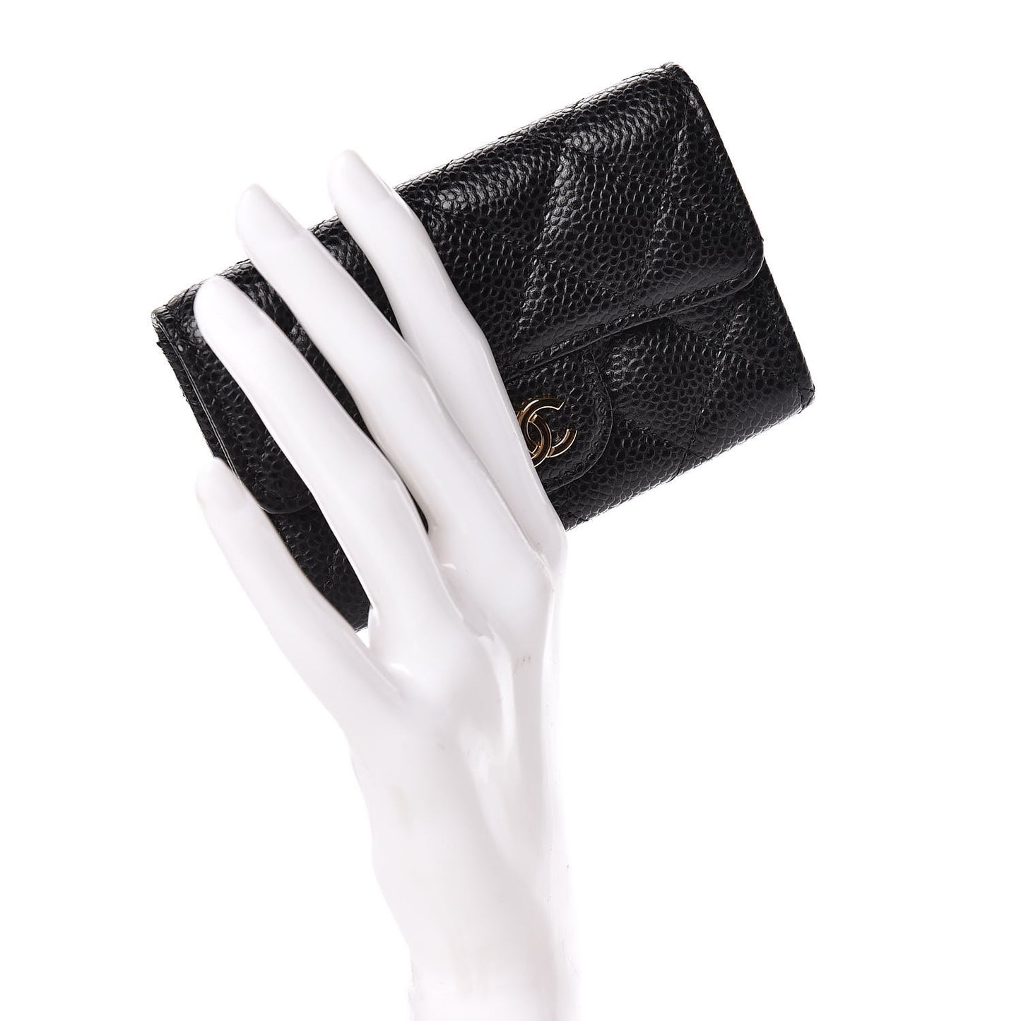 Caviar Quilted Flap Card Holder Black