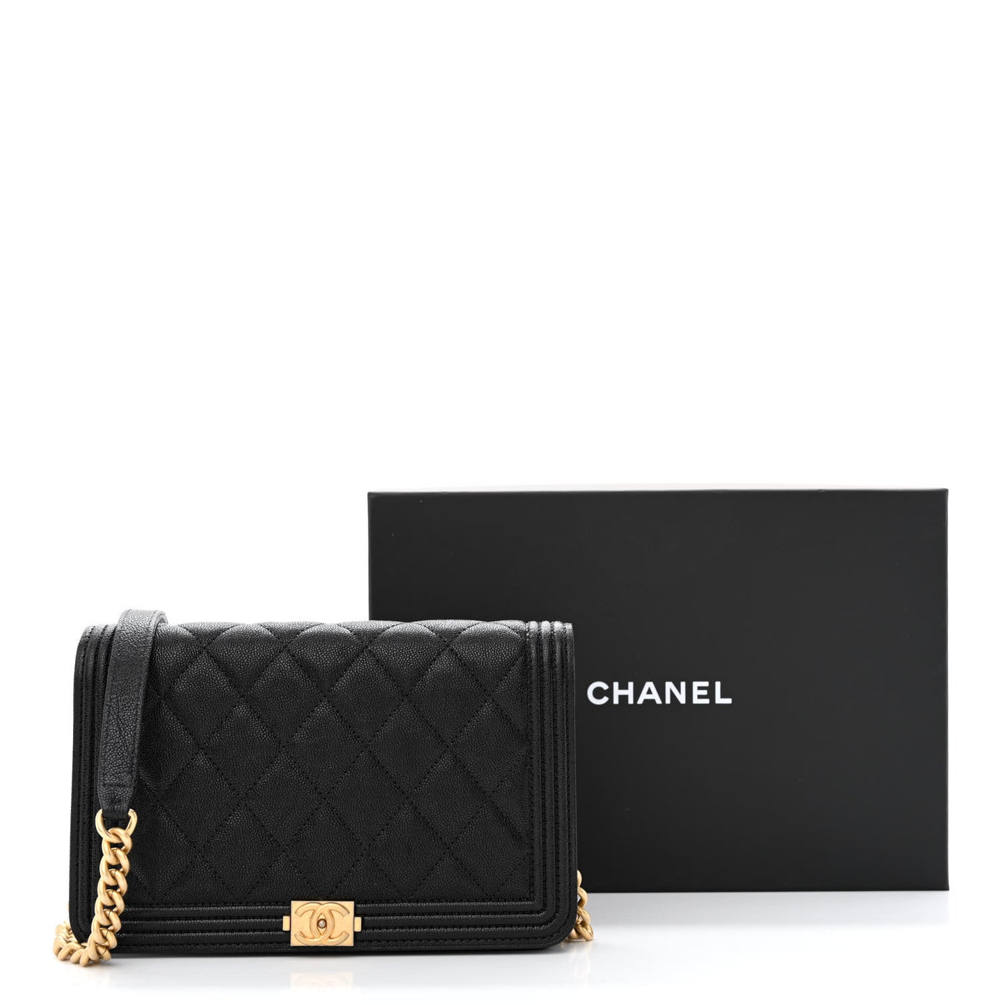 Caviar Quilted Boy Wallet On Chain WOC Black