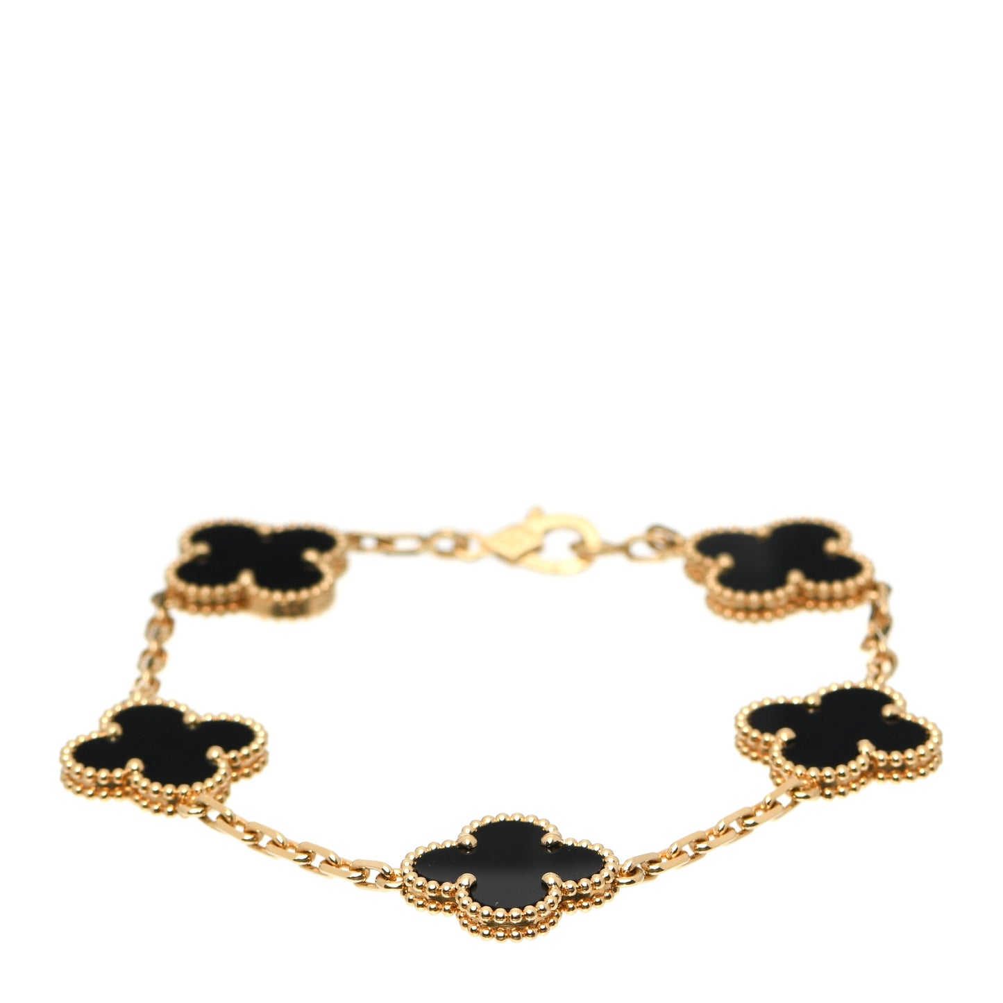 18K Yellow Gold Black Onyx 5 Motifs Vintage Alhambra Bracelet