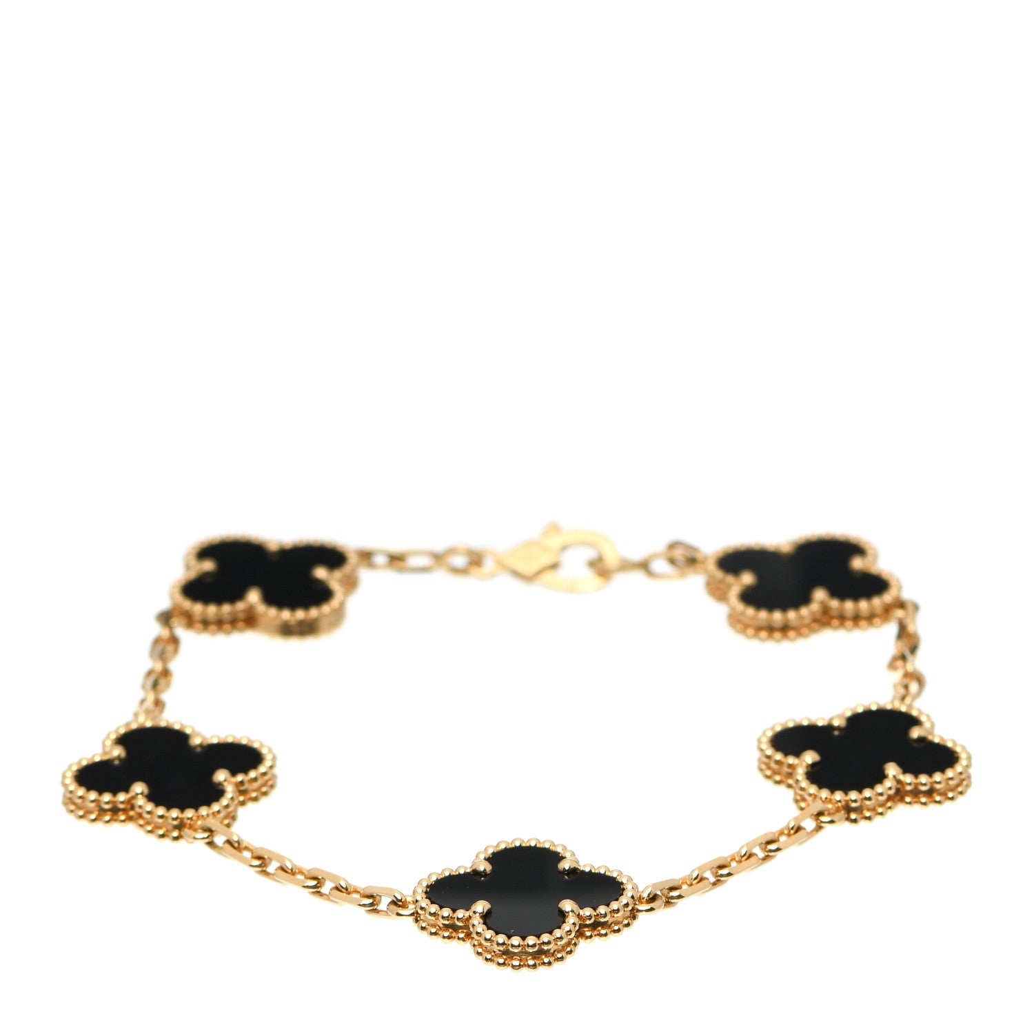Van Cleef & Arpels 18K Yellow Gold Black Onyx 5 Motifs Vintage Alhambra Bracelet 1 of 8
