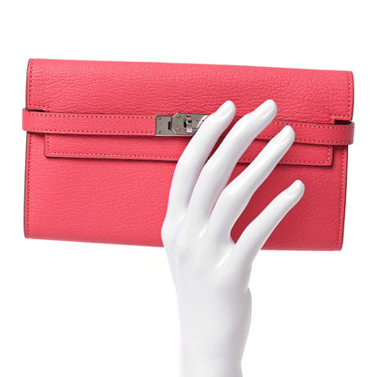 Hermes Chevre Mysore Kelly Longue Wallet Rose Azalee 2 of 14
