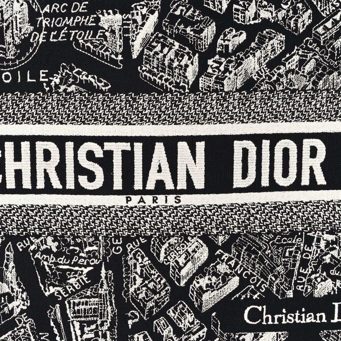 Canvas Embroidered Medium Plan De Paris Book Tote Black White