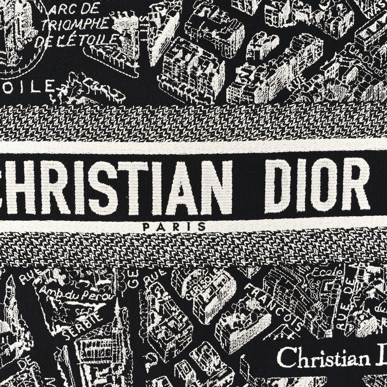 Christian Dior Canvas Embroidered Medium Plan De Paris Book Tote Black White 8 of 10