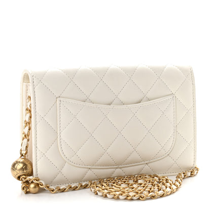 Chanel Lambskin Quilted CC Pearl Crush Wallet on Chain WOC White 3 of 12