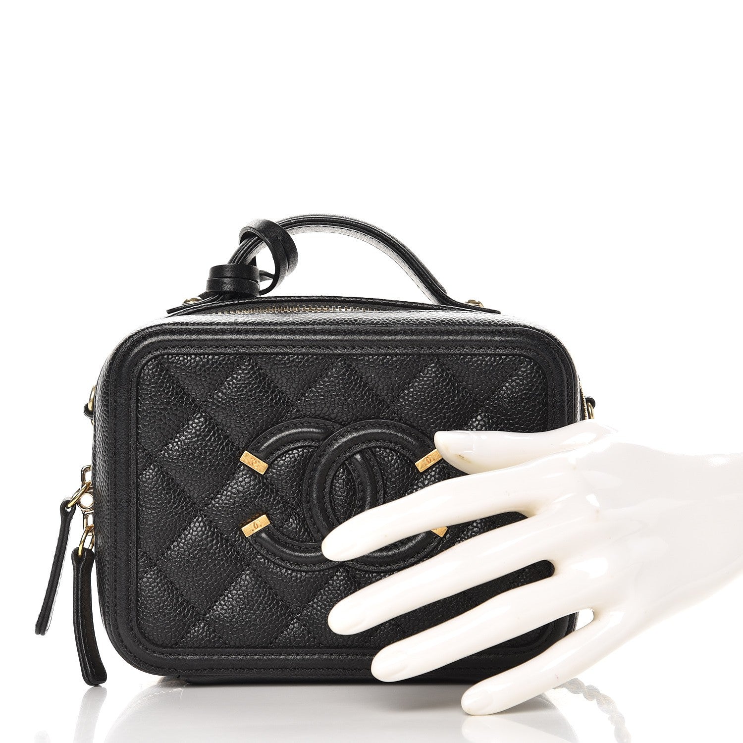 Chanel Caviar Quilted Small CC Filigree Vanity Case Black 3 of 9