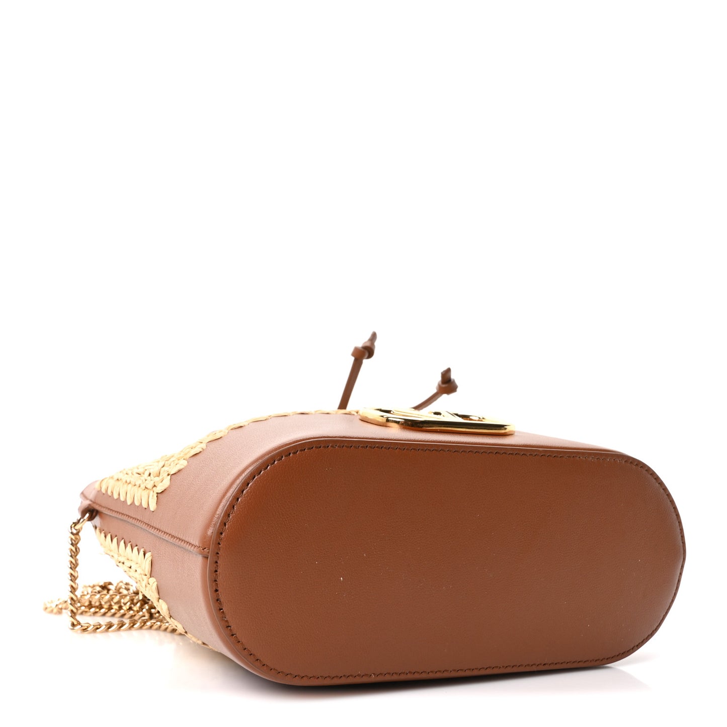Raffia Crochet Nappa Mini Vlogo Bucket Bag Natural Brown