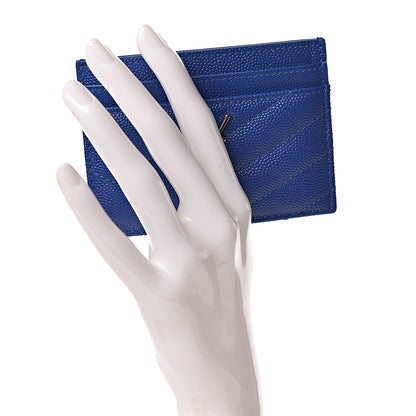 Saint Laurent Grain De Poudre Matelasse Chevron Credit Monogram Card Case Blue Majorelle 2 of 8