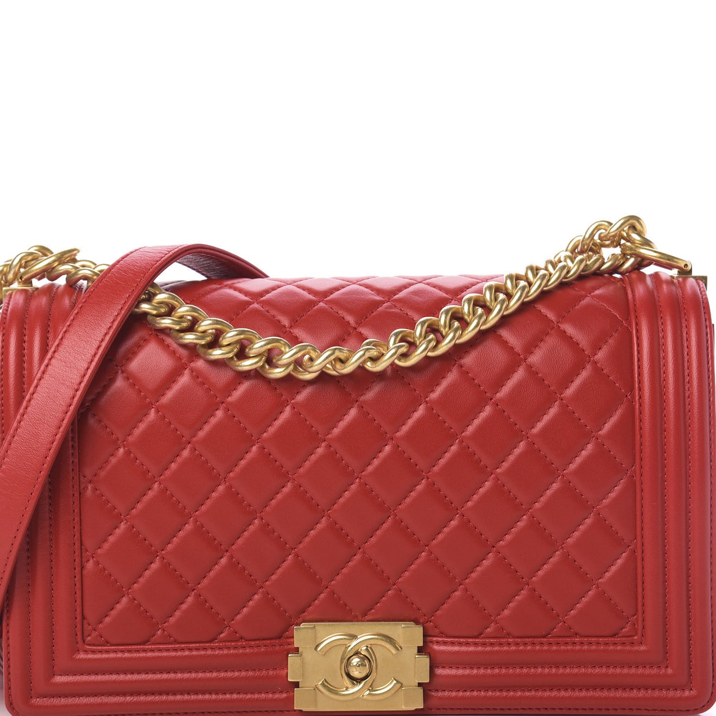 Lambskin Quilted New Medium Boy Flap Red