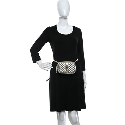 Saint Laurent Metallic Calfskin Matelasse Monogram Lou Belt Bag Platino 2 of 9