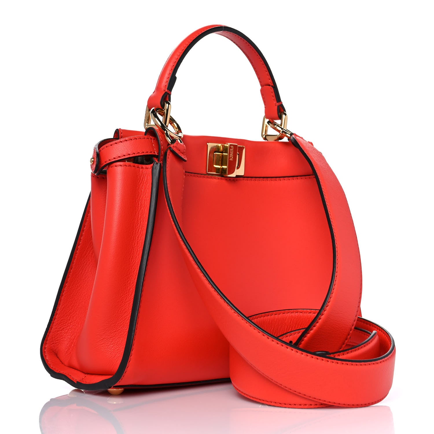 Fendi Vitello Seta Suede FF Mini Peekaboo Iconic Satchel Tulipano Miele Moro 2 of 9