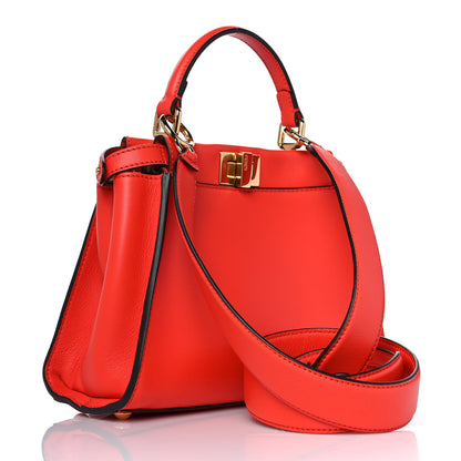 Fendi Vitello Seta Suede FF Mini Peekaboo Iconic Satchel Tulipano Miele Moro 2 of 9