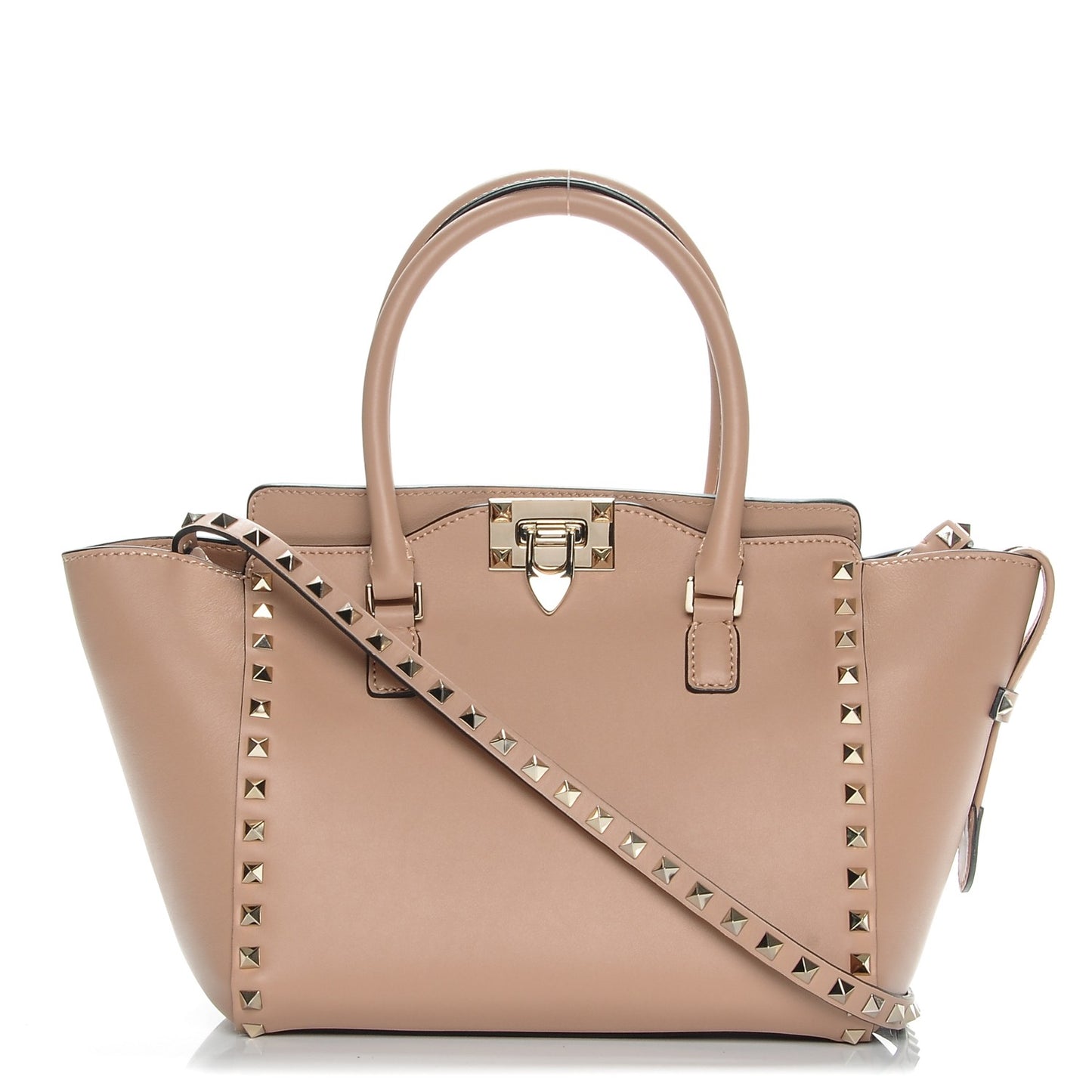 Vitello Small Rockstud Double Handle Tote Soft Noisette
