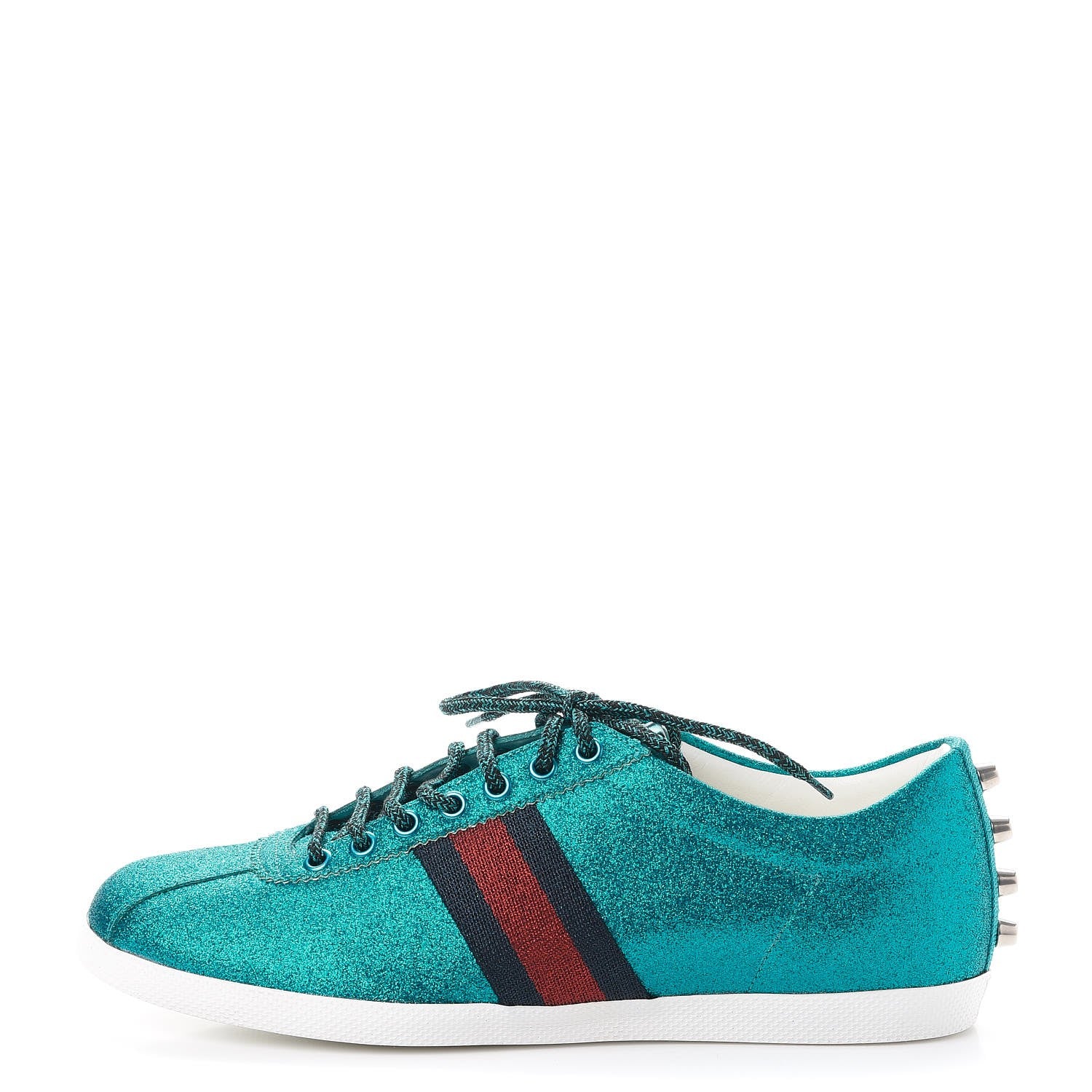 Gucci Glitter Fabric Web Studded Sneakers 9 Teal 1 of 12