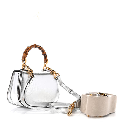 Gucci Metallic Calfskin Mini Bamboo 1947 Top Handle Bag Silver 3 of 11