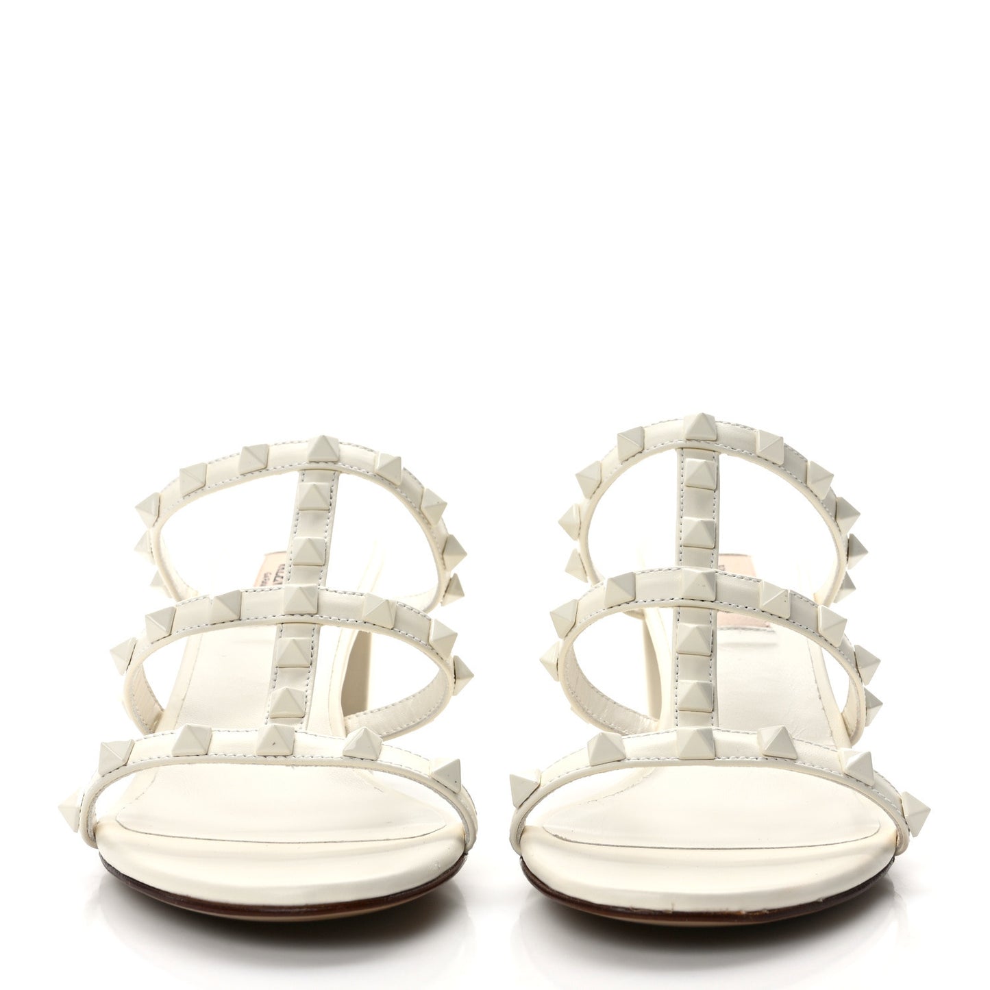 VALENTINO GARAVANI Calfskin Nappa Rockstud 60mm Caged Slide Sandals 37 Light Ivory