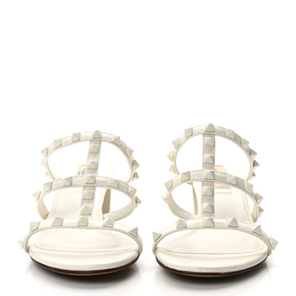 Valentino Garavani VALENTINO GARAVANI Calfskin Nappa Rockstud 60mm Caged Slide Sandals 37 Light Ivory 2 of 9
