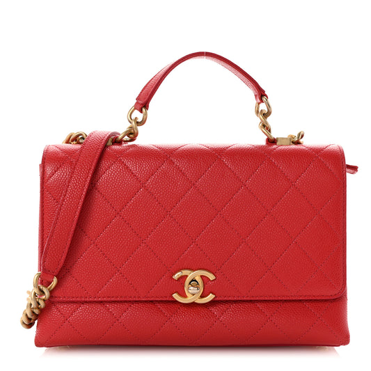 Caviar Diamond Stitched Small Top Handle Flap Red