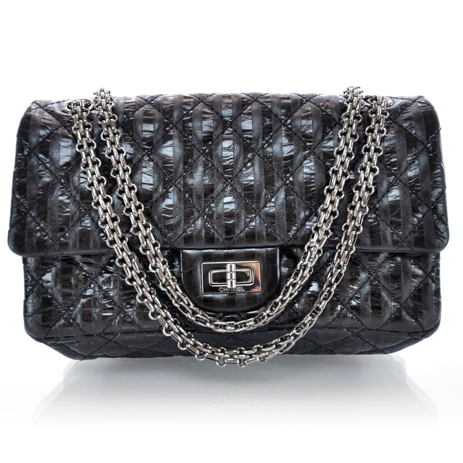Chanel Striped Accordion Reissue 2.55 Flap Black 1 of 10
