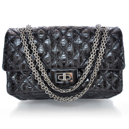 Chanel Striped Accordion Reissue 2.55 Flap Black 1 of 10