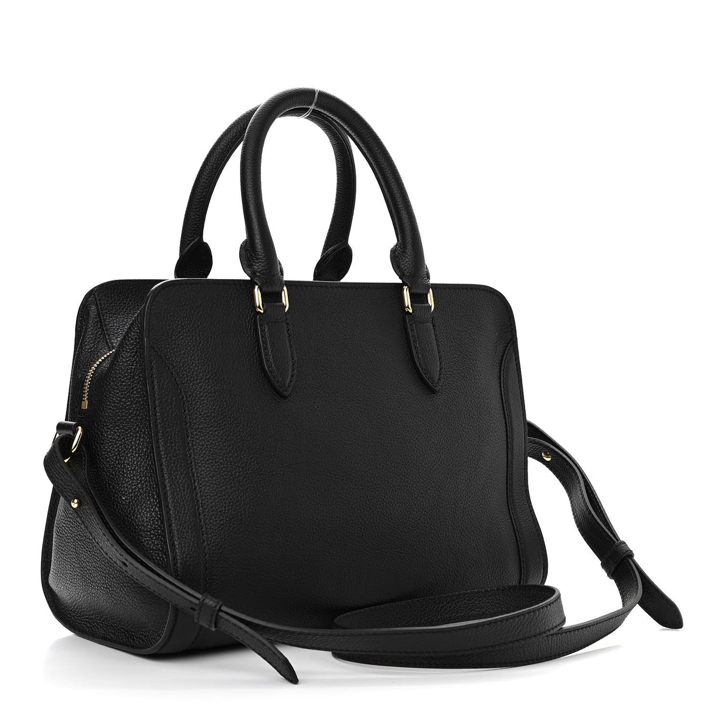 Pebbled Calfskin Small Skull Padlock Zip Around Tote Black