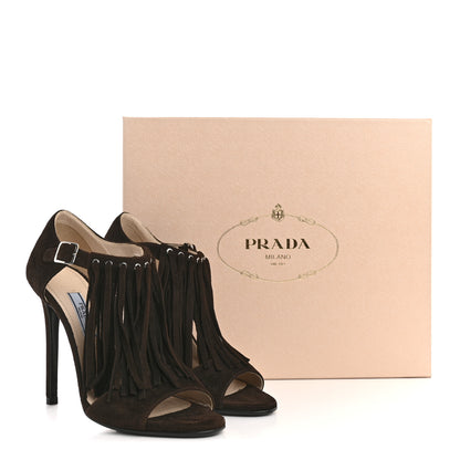 Prada Suede Fringe Peep Toe Sandal 36 Moro 9 of 9