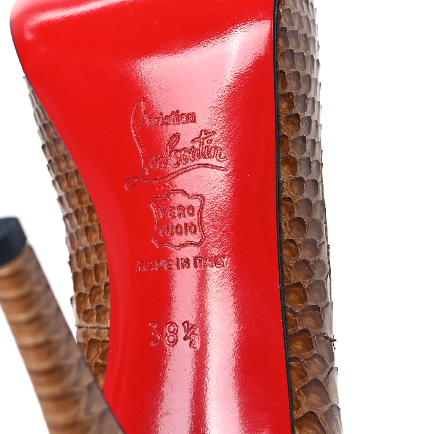 Christian Louboutin Snakeskin Peep Toe 110 Pumps 38.5 Brown 6 of 8