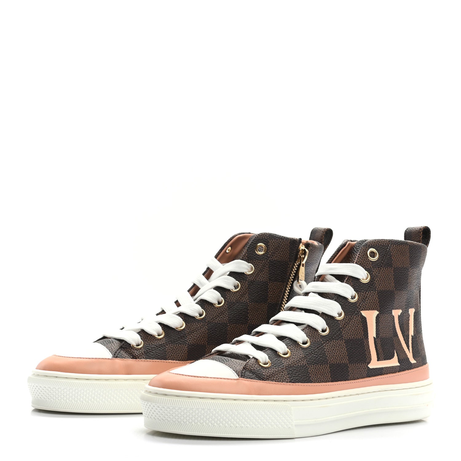 Louis Vuitton Damier Ebene Stellar High Top Sneakers 35 Venus Pink 3 of 7