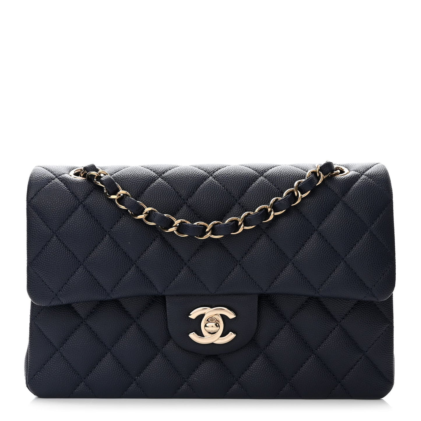 Caviar Quilted Small Double Flap Navy