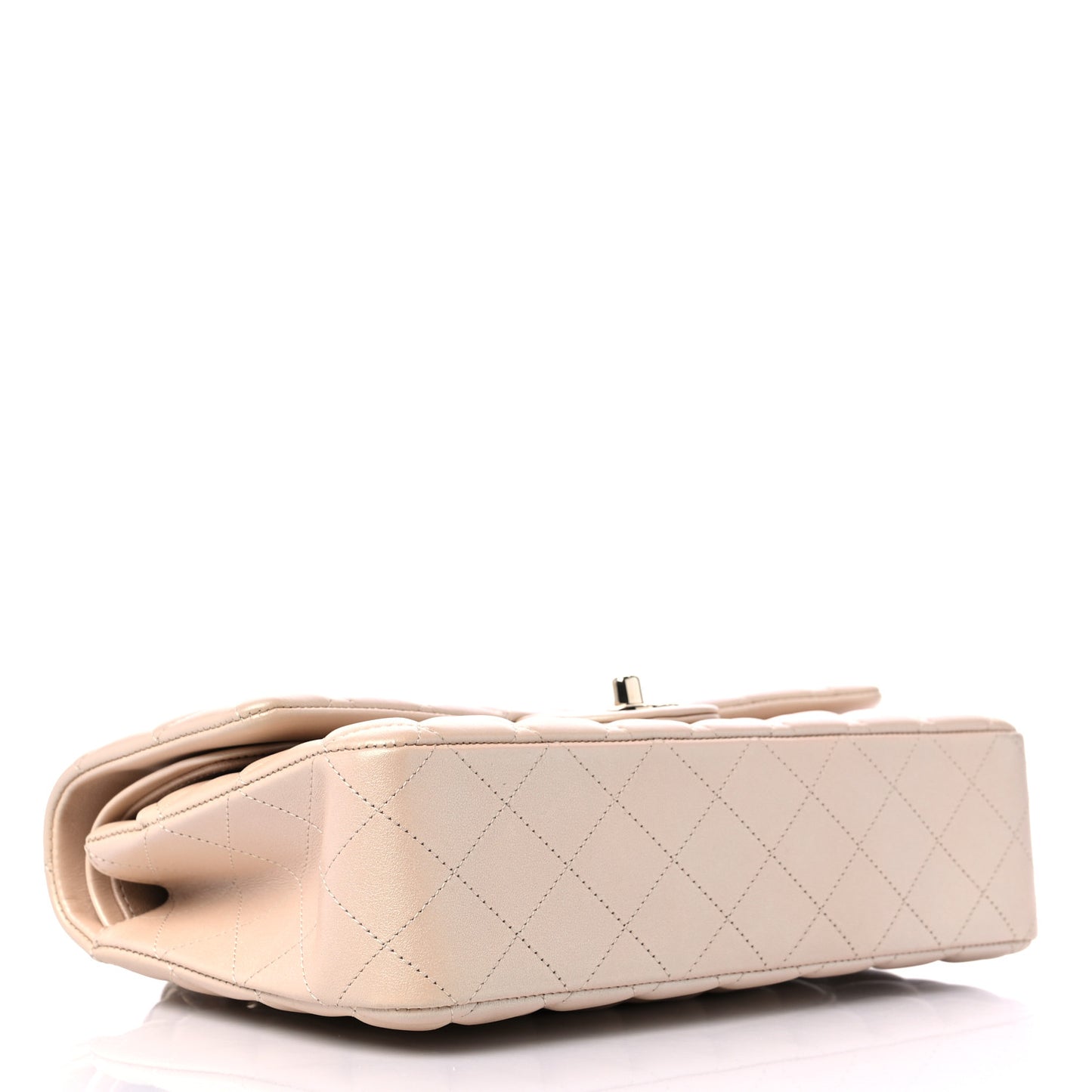 Iridescent Calfskin Quilted Medium Double Flap Beige