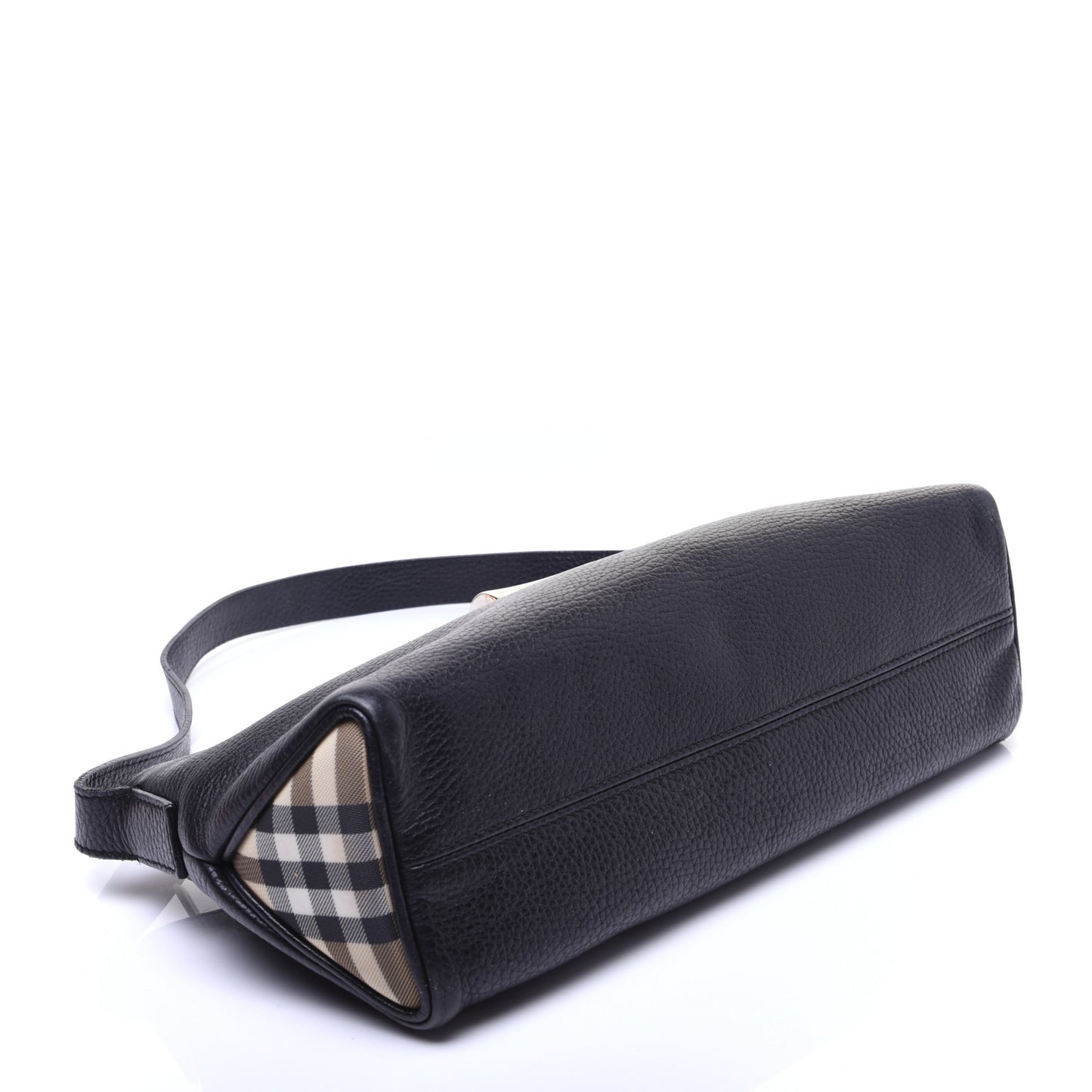 Grainy Calfskin House Check Horn Toggle Shoulder Bag Black