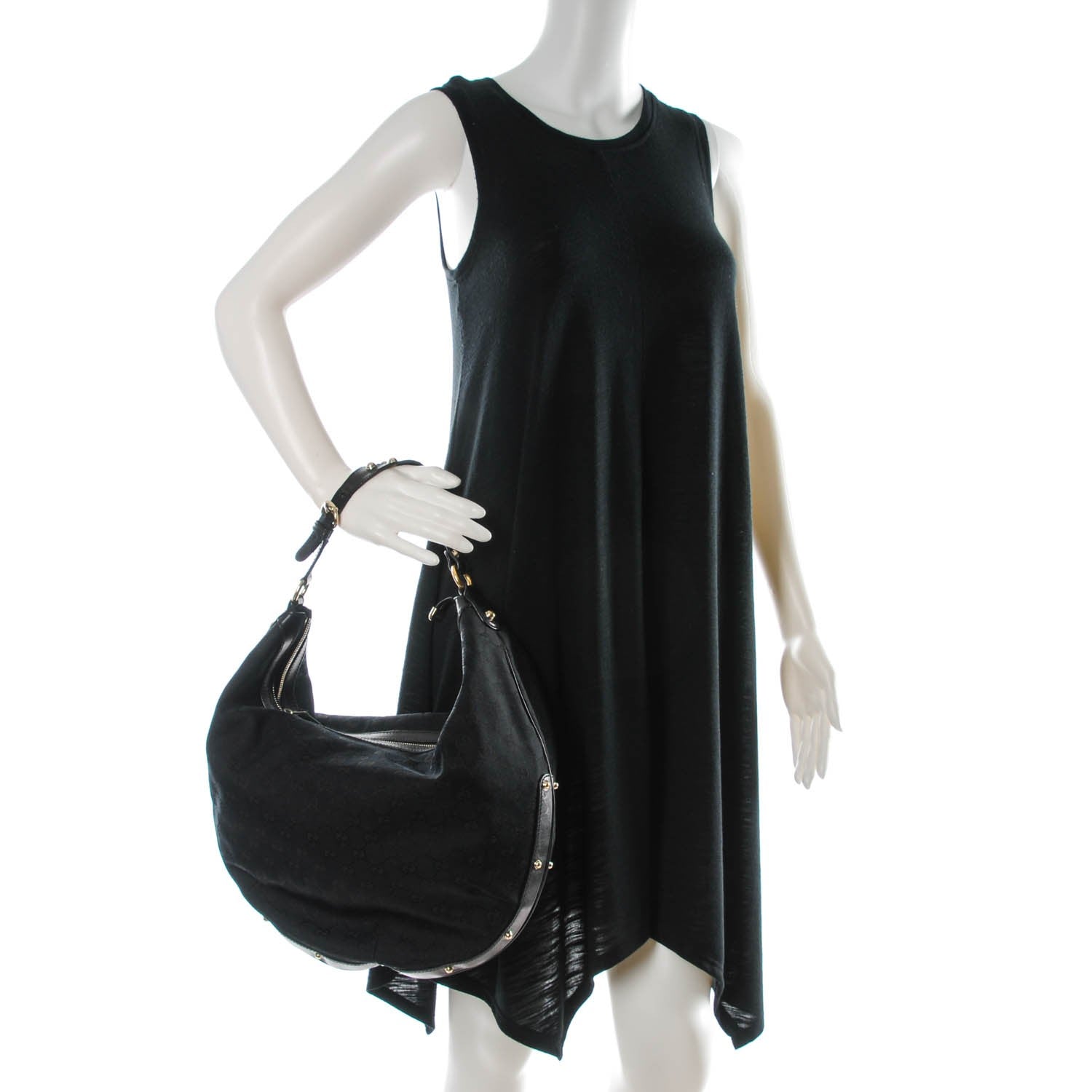 Gucci Monogram Biba Studded Hobo Black 2 of 9