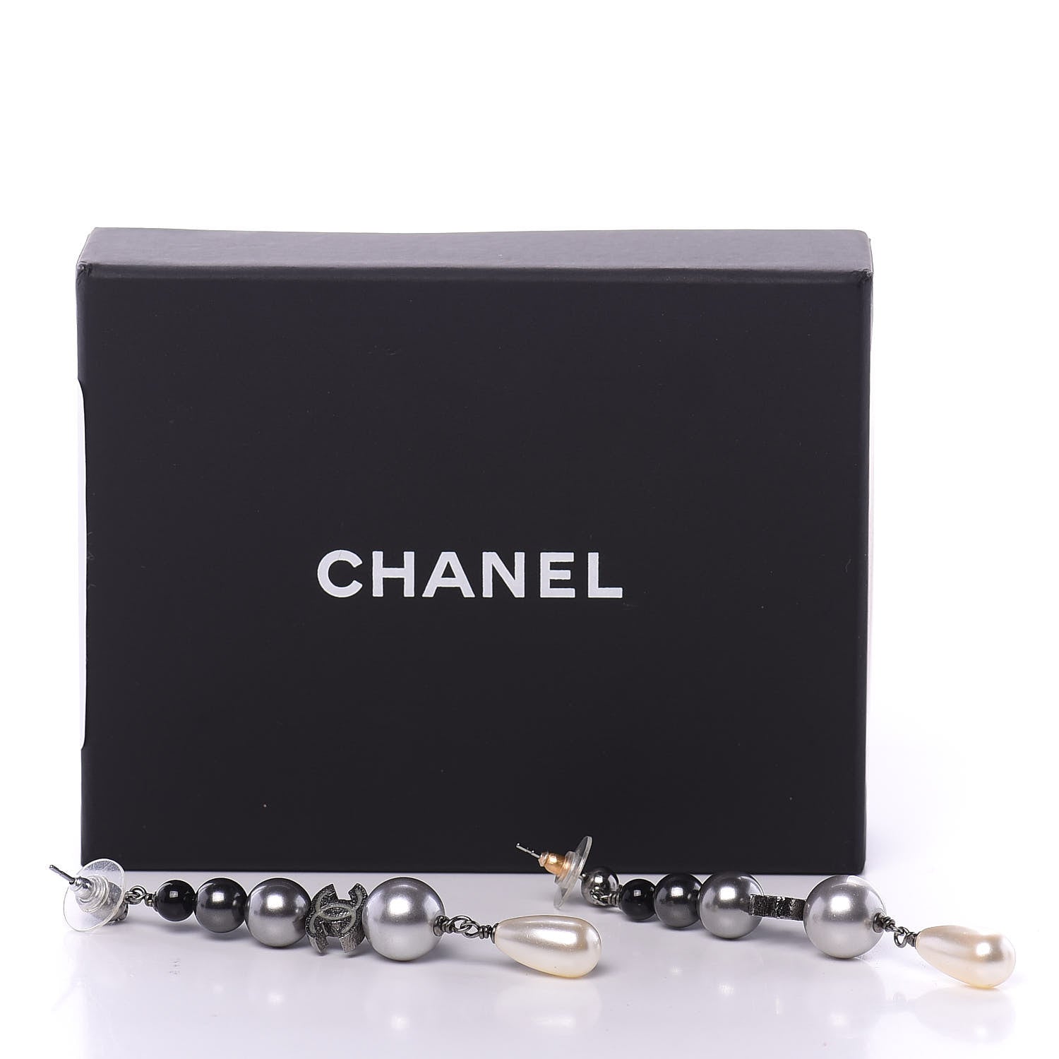 Chanel Ruthenium Pearl CC Drop Earrings Grey 4 of 4