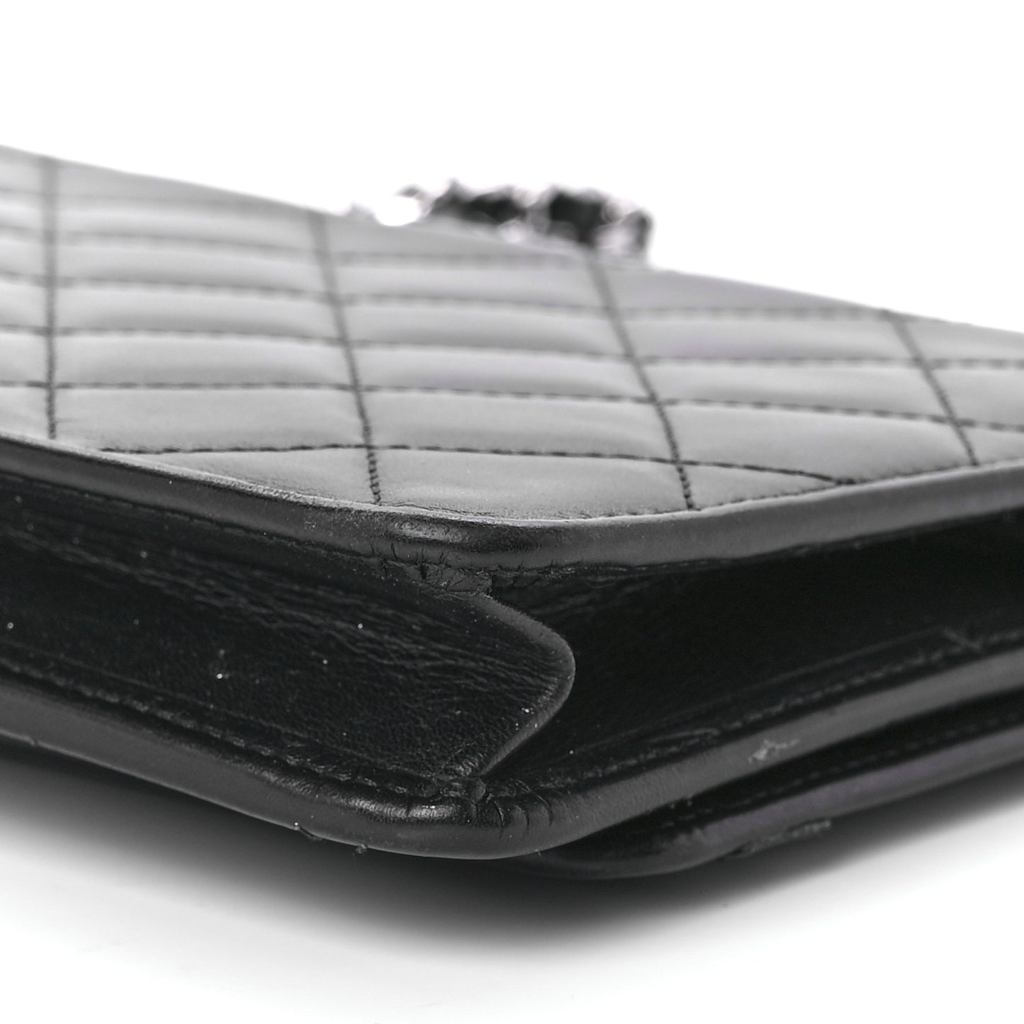 Calfskin Quilted Cambon Wallet On Chain WOC Black